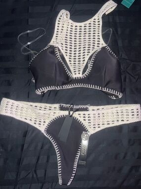 Victoria's Secret Black Bikini with Cream Crochet Accents